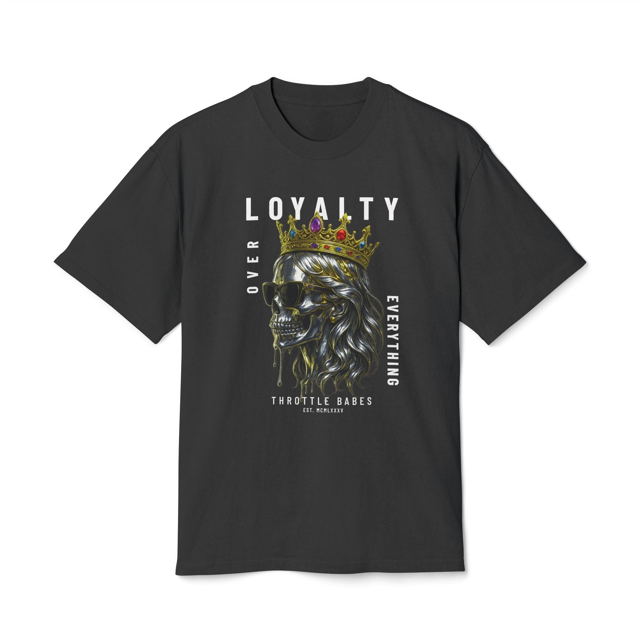 Loyalty Over Everything Unisex Oversized Tee | Throttle Babes Skull Graphic T-Shirt